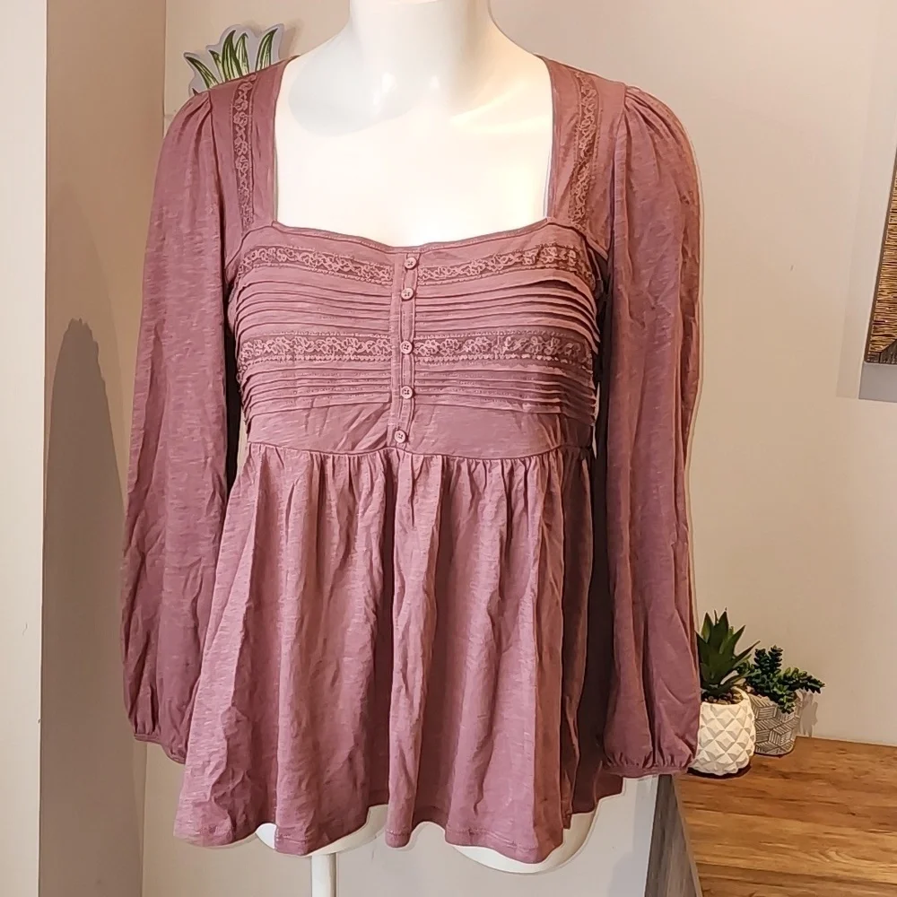 Torrid - Cotton Modal Slub Square Neck Pintuck Top in Rose Taupe - Picture 3 of 14